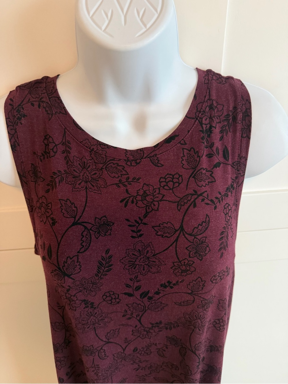 LOFT Floral Swing Dress XS | Burgundy Sleeveless Fit & Flare Dress - Picture 5 of 6